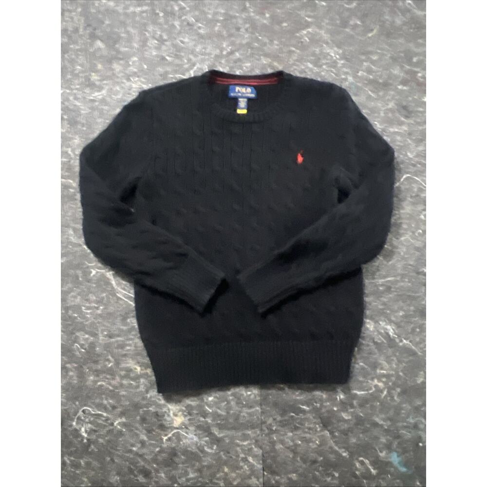 Polo Ralph Lauren Boys Black Cable Knit Pullover Size M 10-12